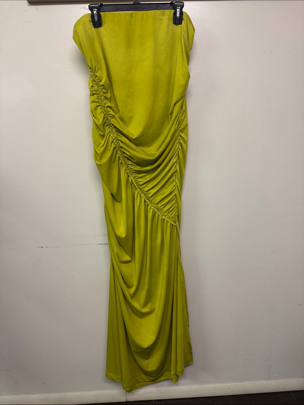 Strapless Ruched Maxi Dress in Lime Green